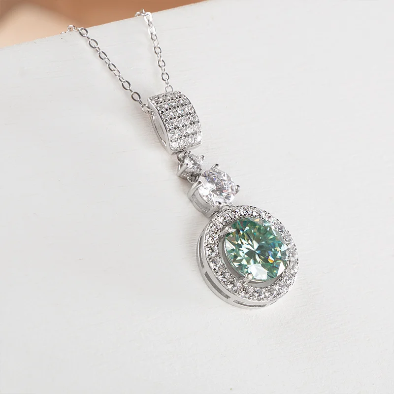 5ct Moissanite Diamond Pendant Necklace with Certificate Blue Green Pink Color Round Shape D Color VVS Moissanite Jewelry Gift
