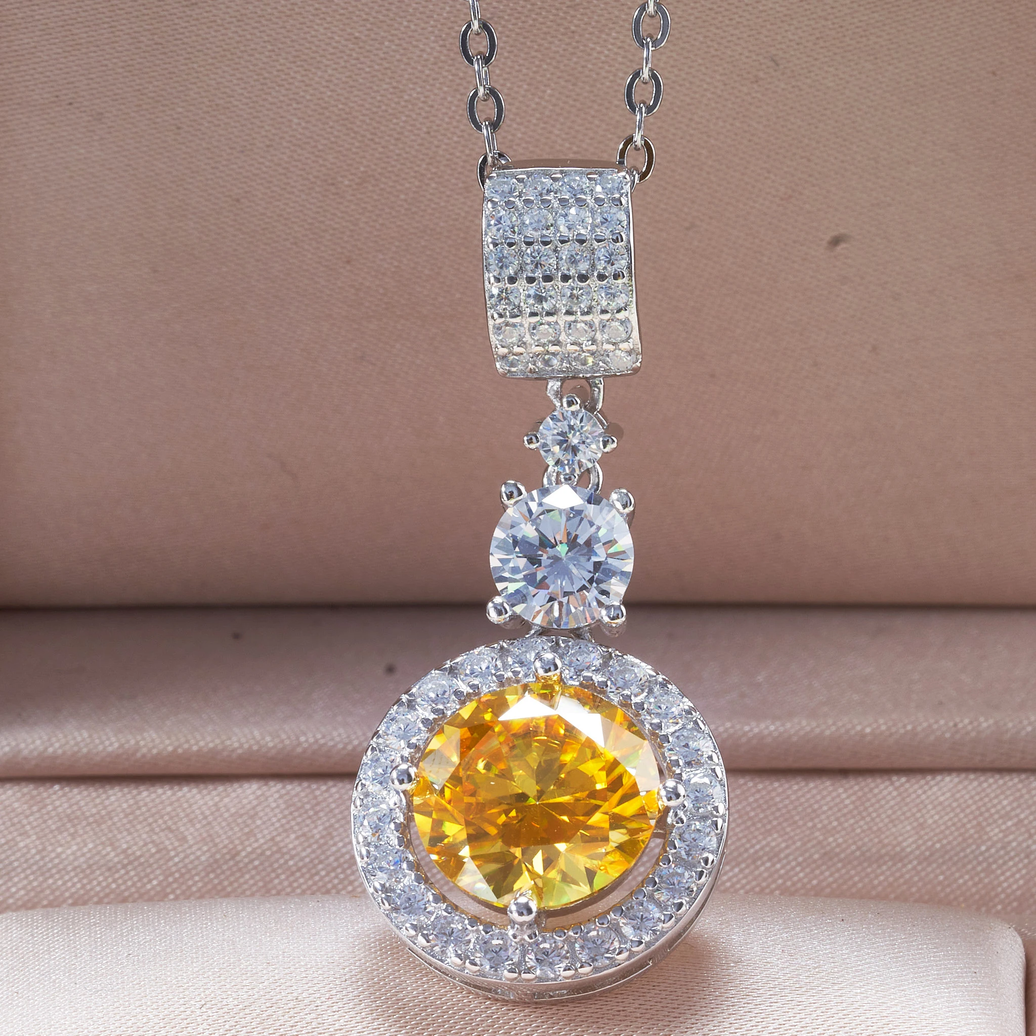 5ct Moissanite Diamond Pendant Necklace with Certificate Blue Green Pink Color Round Shape D Color VVS Moissanite Jewelry Gift