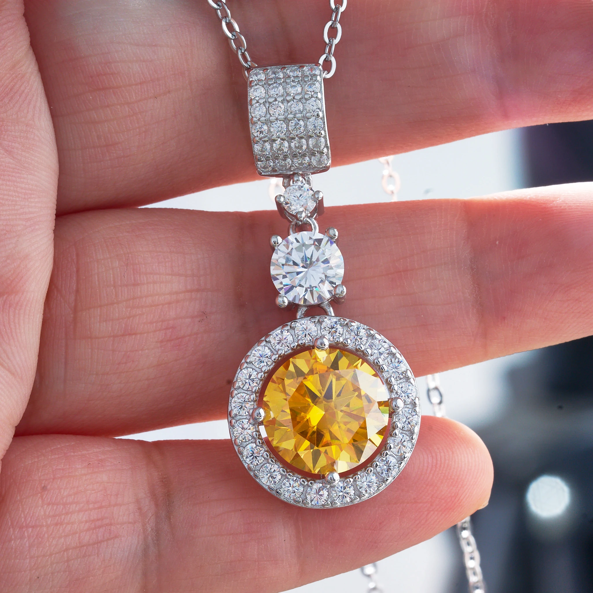 5ct Moissanite Diamond Pendant Necklace with Certificate Blue Green Pink Color Round Shape D Color VVS Moissanite Jewelry Gift