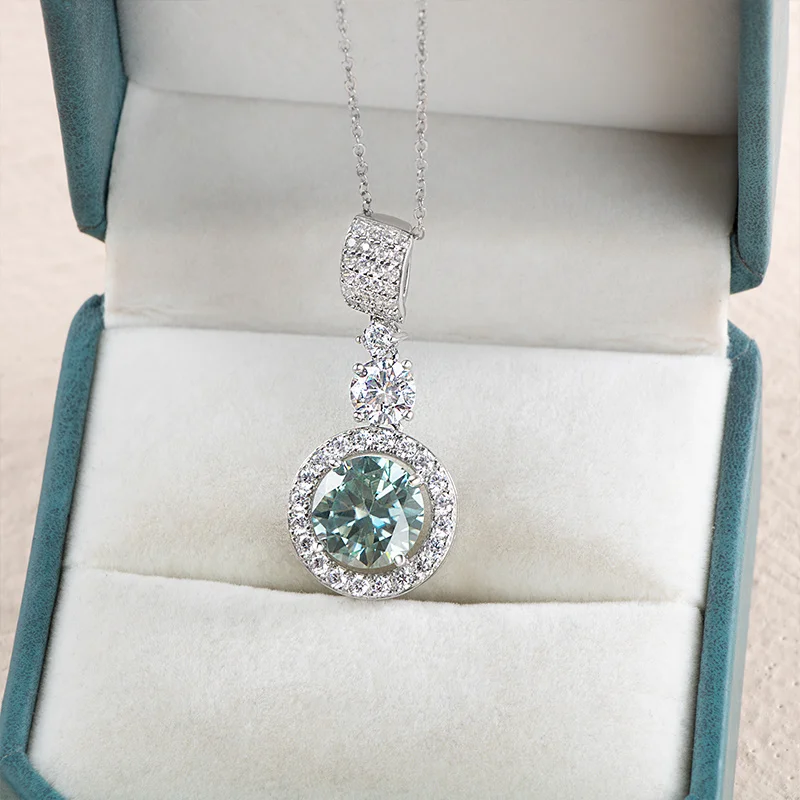5ct Moissanite Diamond Pendant Necklace with Certificate Blue Green Pink Color Round Shape D Color VVS Moissanite Jewelry Gift