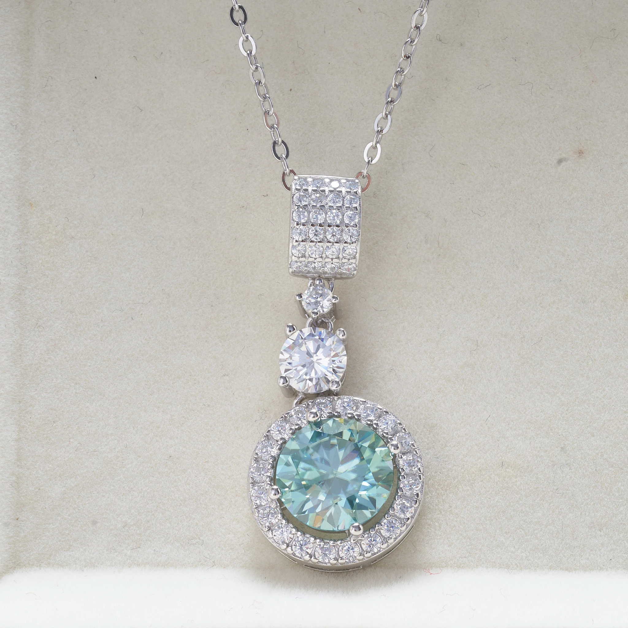 5ct Moissanite Diamond Pendant Necklace with Certificate Blue Green Pink Color Round Shape D Color VVS Moissanite Jewelry Gift