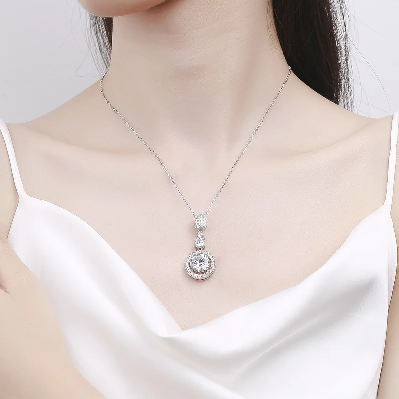 5ct Moissanite Diamond Pendant Necklace with Certificate Blue Green Pink Color Round Shape D Color VVS Moissanite Jewelry Gift