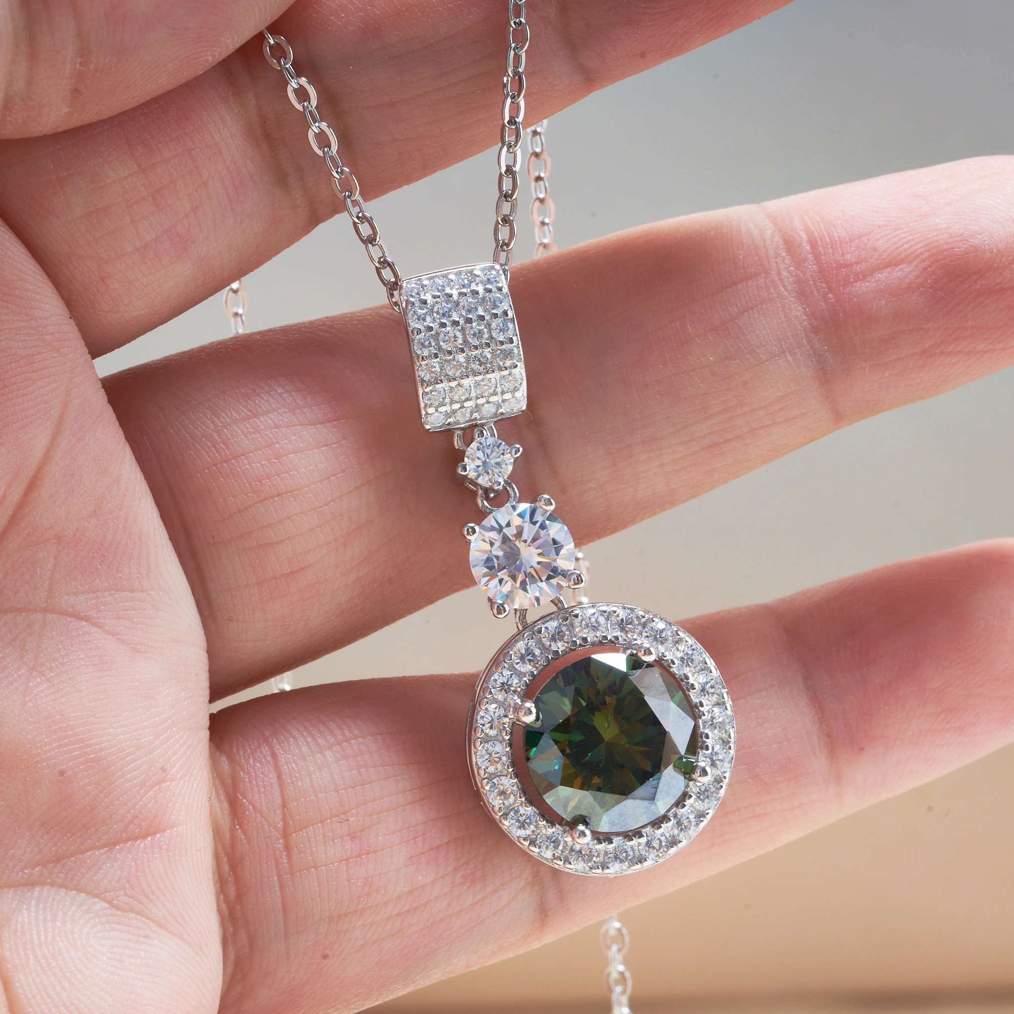 5ct Moissanite Diamond Pendant Necklace with Certificate Blue Green Pink Color Round Shape D Color VVS Moissanite Jewelry Gift