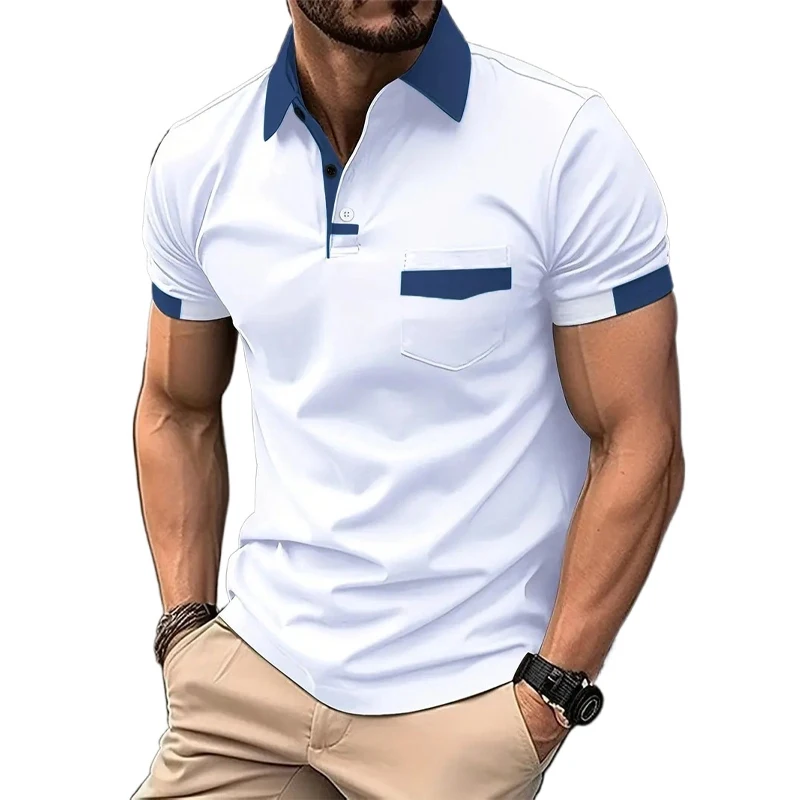 Summer Men's Short Sleeve T Shirts Solid Color Polo Shirt Breathable Loose Basic Shirts for Men Lightweight Tops with Pockets