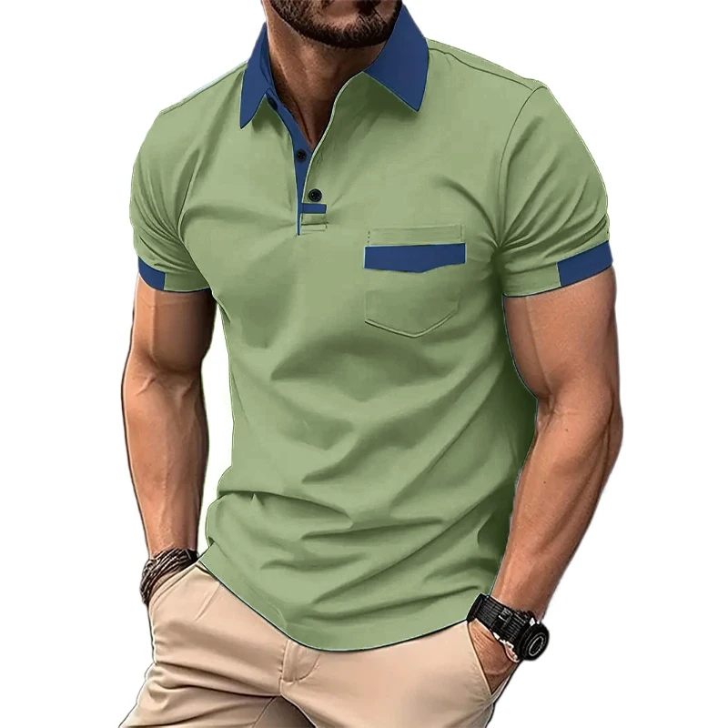 Summer Men's Short Sleeve T Shirts Solid Color Polo Shirt Breathable Loose Basic Shirts for Men Lightweight Tops with Pockets
