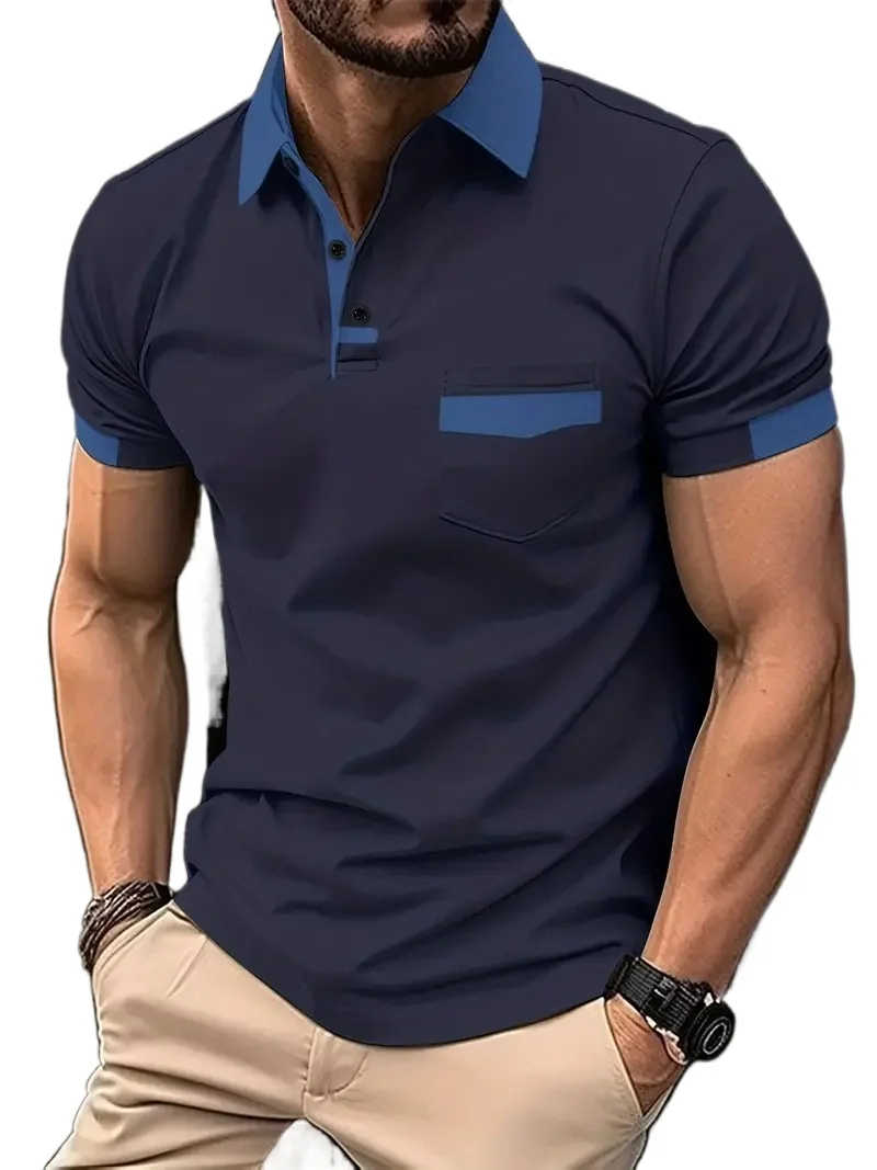 Summer Men's Short Sleeve T Shirts Solid Color Polo Shirt Breathable Loose Basic Shirts for Men Lightweight Tops with Pockets