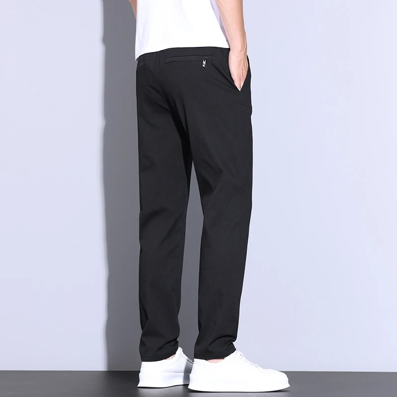 Summer Ultra-thin Men's Lyocell Trousers Fashion Business Straight Casual Cool Ice Silk Elastic Pants Black Grey Green