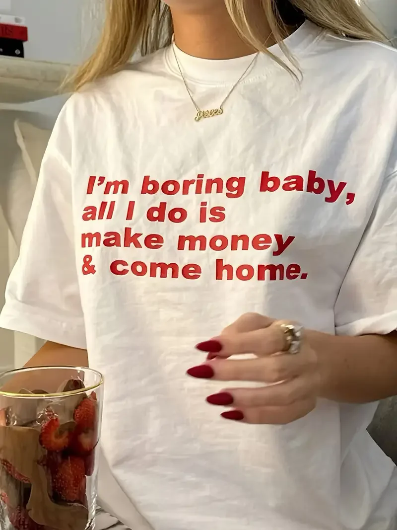 100% Cotton Hip Hop Women'S Summer Casual Crew Neck T-Shirt with Red Letter Print Short Sleeve Streetwear T Shirt Top Tee
