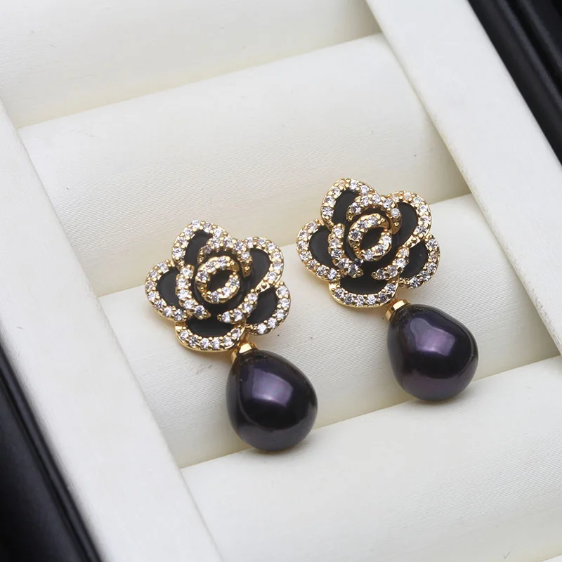 Wedding Freshwater Pearl Drop Earrings Women,Luxury 925 Silver Natural Pearl Earrings Wife Girls Birthday Gift White Black