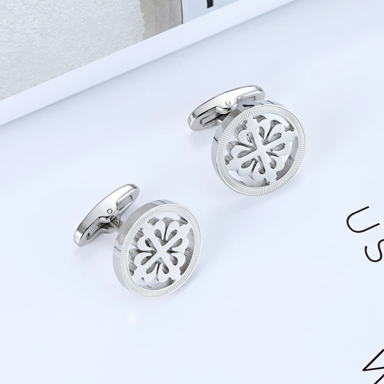Mens Silver Color Stainless Steel Round Crusaders Cufflinks for Lepton Men Gift for Wedding Groom Business Cufflink Gemelos