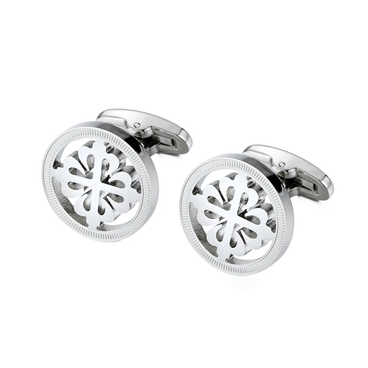 Mens Silver Color Stainless Steel Round Crusaders Cufflinks for Lepton Men Gift for Wedding Groom Business Cufflink Gemelos