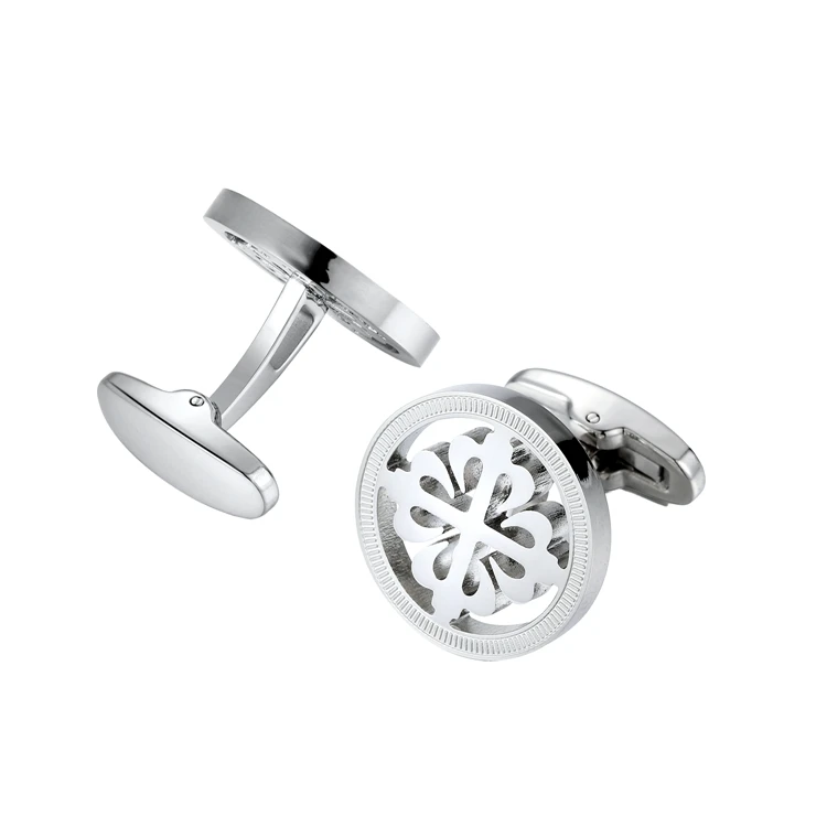 Mens Silver Color Stainless Steel Round Crusaders Cufflinks for Lepton Men Gift for Wedding Groom Business Cufflink Gemelos