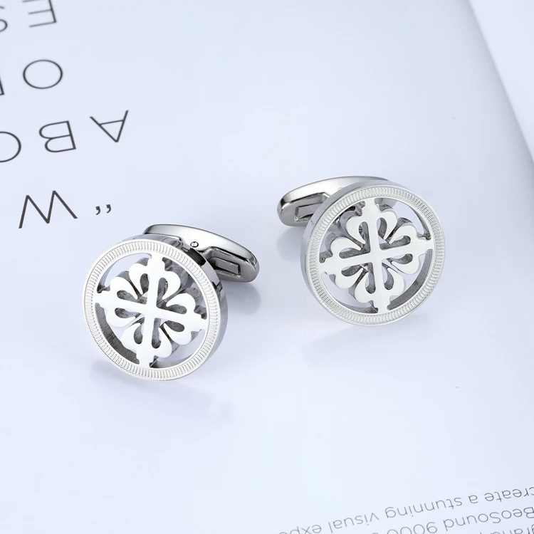 Mens Silver Color Stainless Steel Round Crusaders Cufflinks for Lepton Men Gift for Wedding Groom Business Cufflink Gemelos