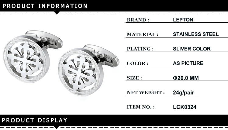 Mens Silver Color Stainless Steel Round Crusaders Cufflinks for Lepton Men Gift for Wedding Groom Business Cufflink Gemelos