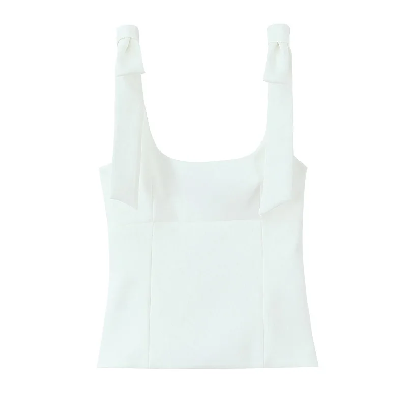 MUJER White Bow Crop Top Woman Sexy Backless Bustier Tops for Women Summer Camisole Sleeveless Tops Women Strap Short Tops Woman