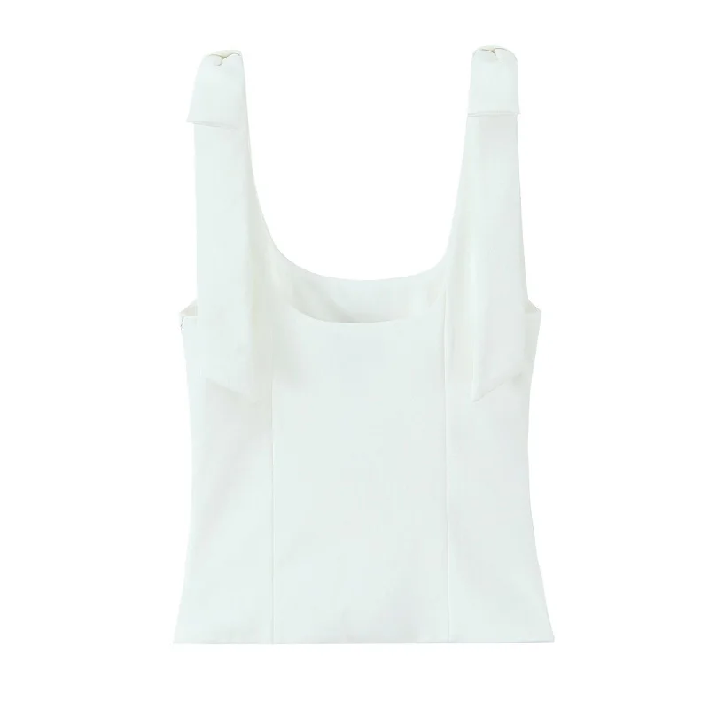MUJER White Bow Crop Top Woman Sexy Backless Bustier Tops for Women Summer Camisole Sleeveless Tops Women Strap Short Tops Woman