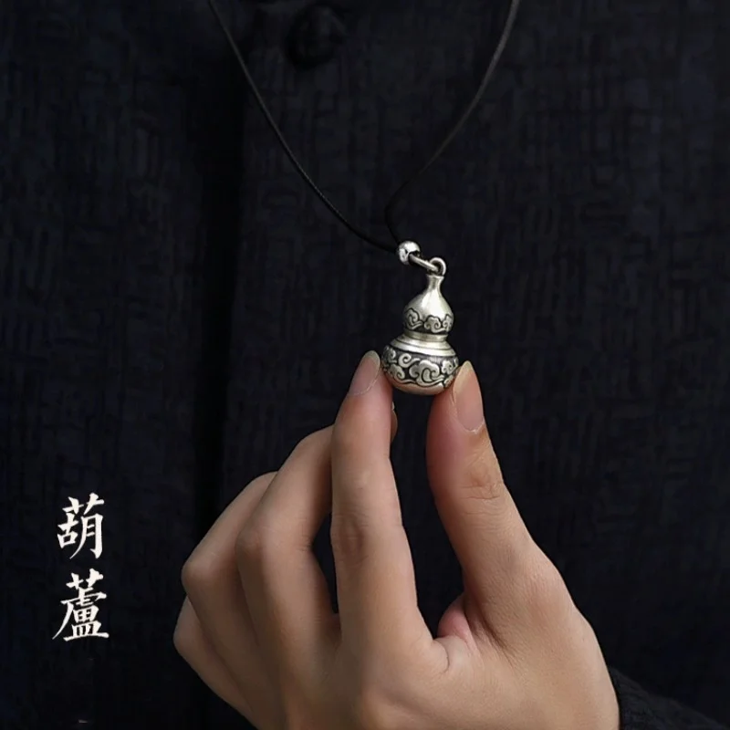 Buyee 925 Sterling Silver Pendant Chain Vintage Thai Silver Gourd Necklace for Men Women Buddhist Charm Unisex Jewelry Gift