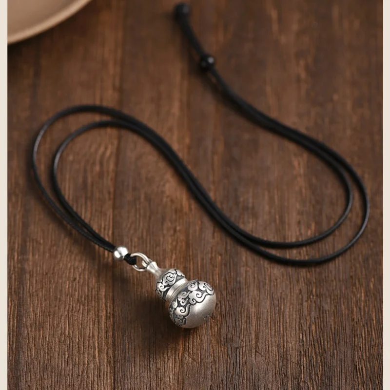 Buyee 925 Sterling Silver Pendant Chain Vintage Thai Silver Gourd Necklace for Men Women Buddhist Charm Unisex Jewelry Gift