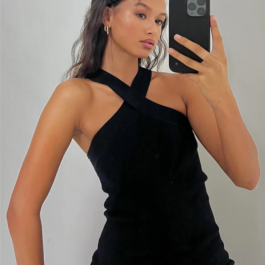 HXAO Women's Halter Black Dress Mini Sleeveless Short Dresses Woman Off Shoulder Bodycon Sexy Party Dress Vestidos Summer 2025