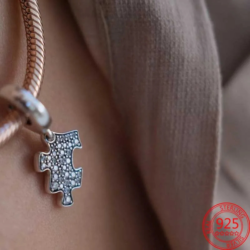 925 Sterling Silver Rotating Star Chart&Puzzle&Wine Bottle&Snowflake&Double Wings Dangle Charm Fit Brand Bracelet Shining Zircon