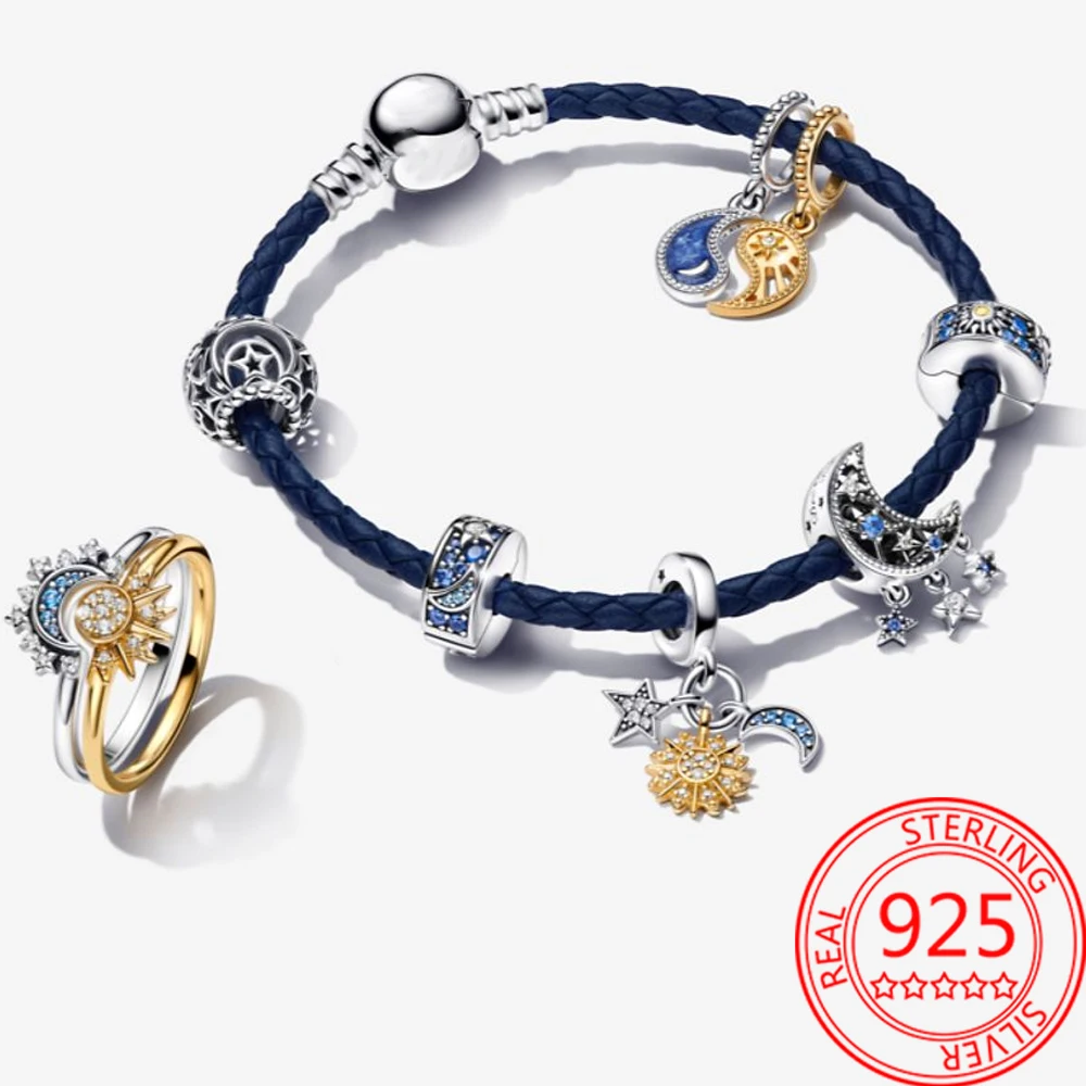 925 Sterling Silver Rotating Star Chart&Puzzle&Wine Bottle&Snowflake&Double Wings Dangle Charm Fit Brand Bracelet Shining Zircon