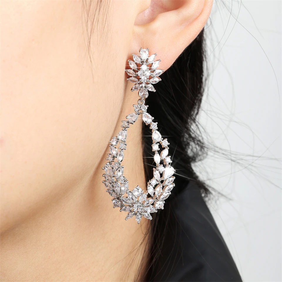 ZAKOL Elegant Water Drop Cubic Zirconia Wedding Earring for Women Luxury Bridal Jewelry Accessories Bijoux