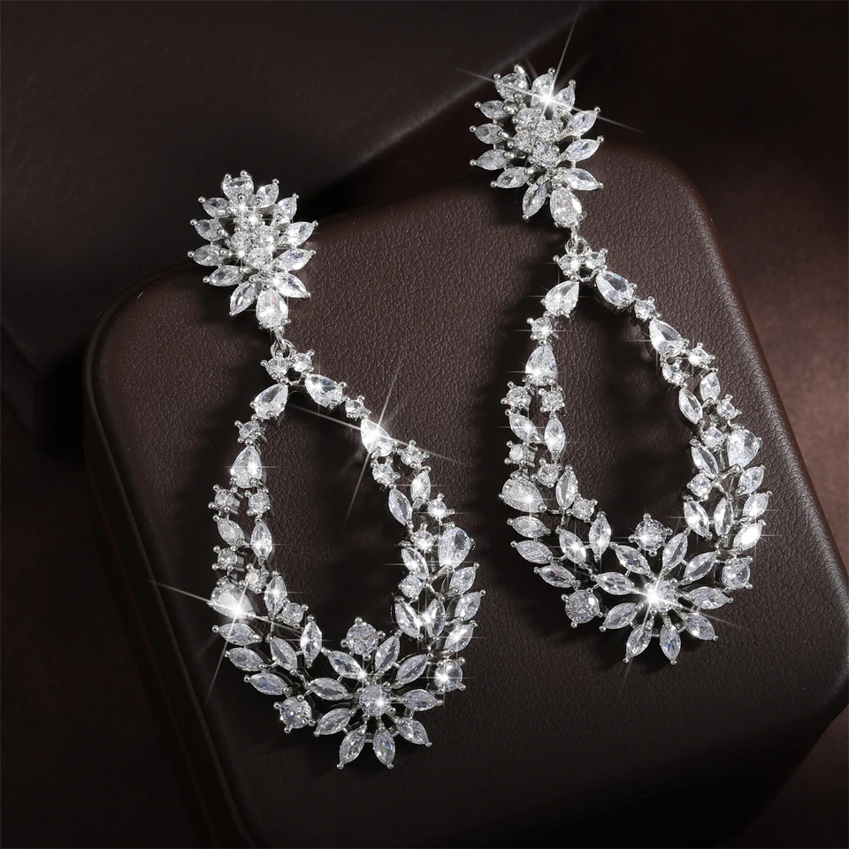 ZAKOL Elegant Water Drop Cubic Zirconia Wedding Earring for Women Luxury Bridal Jewelry Accessories Bijoux
