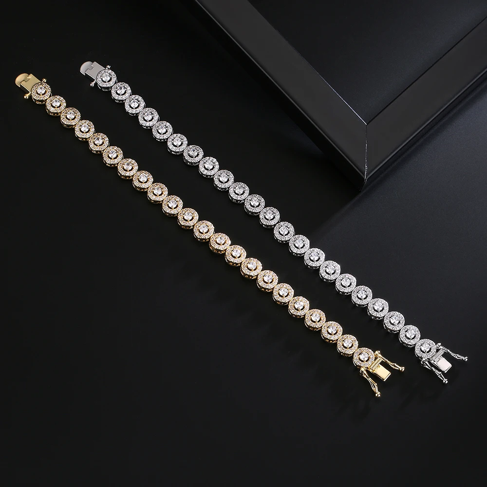 TrendMen Hiphop/Rock Trendy Round Zirconia Tennis Bracelets For Fashion Men Women Gold Color Crystal Wristlet Jewelry Bangles