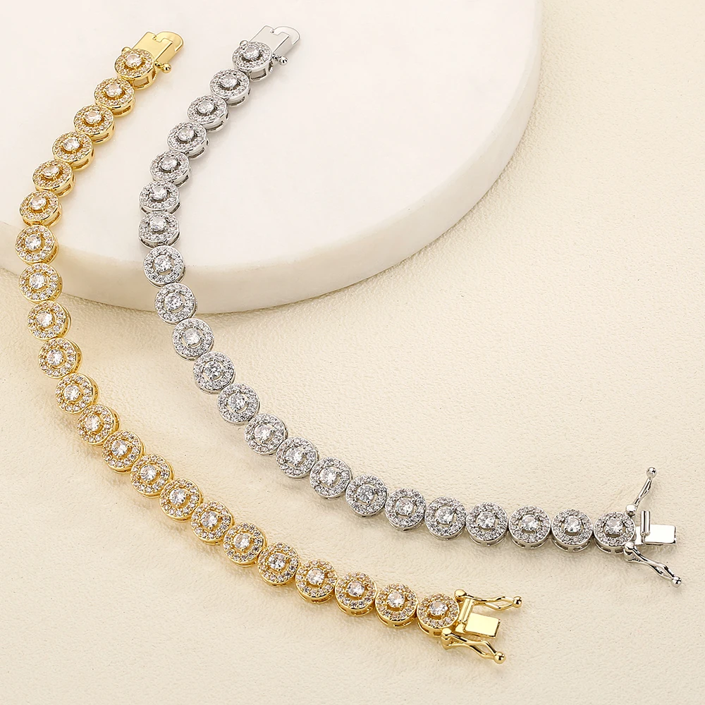 TrendMen Hiphop/Rock Trendy Round Zirconia Tennis Bracelets For Fashion Men Women Gold Color Crystal Wristlet Jewelry Bangles