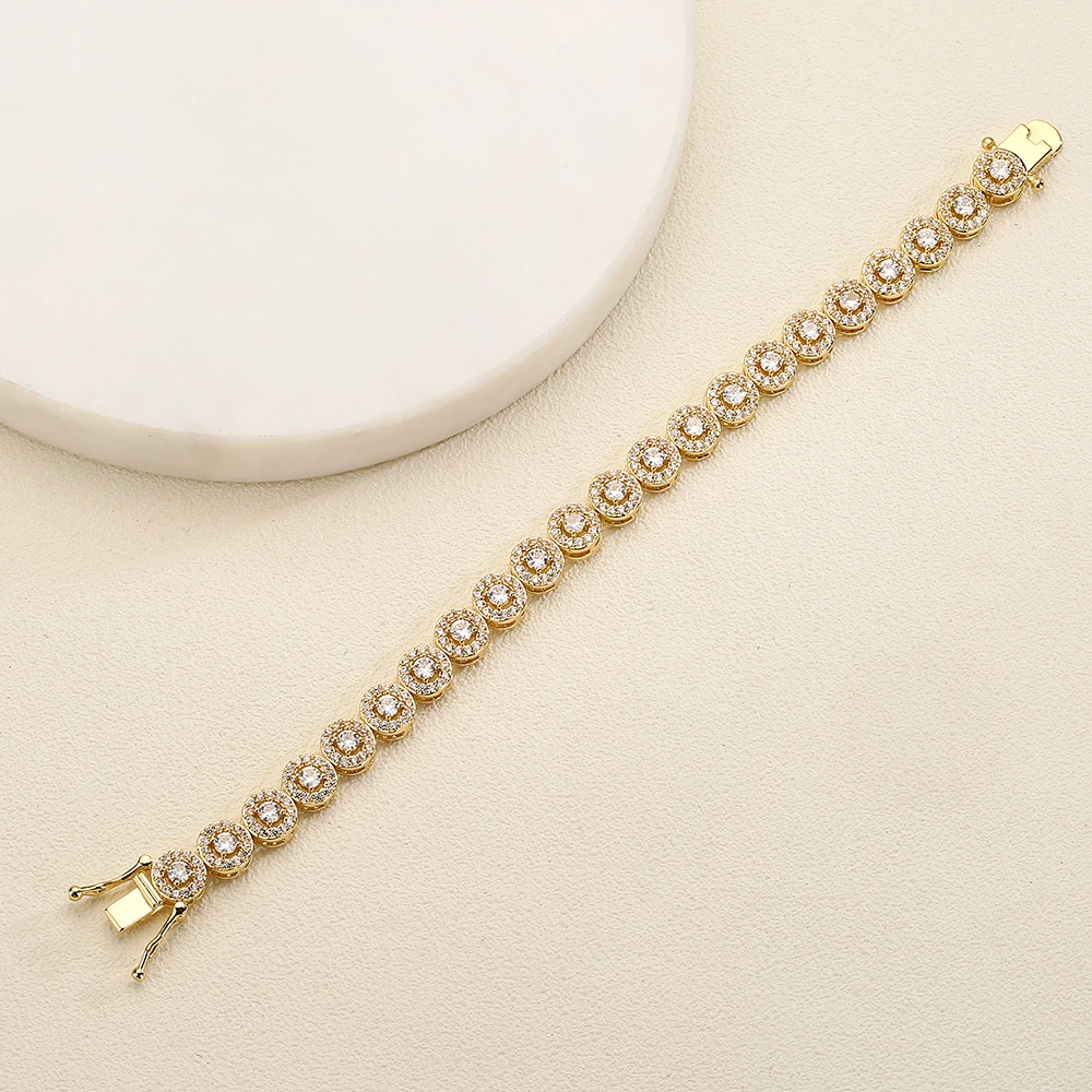 TrendMen Hiphop/Rock Trendy Round Zirconia Tennis Bracelets For Fashion Men Women Gold Color Crystal Wristlet Jewelry Bangles