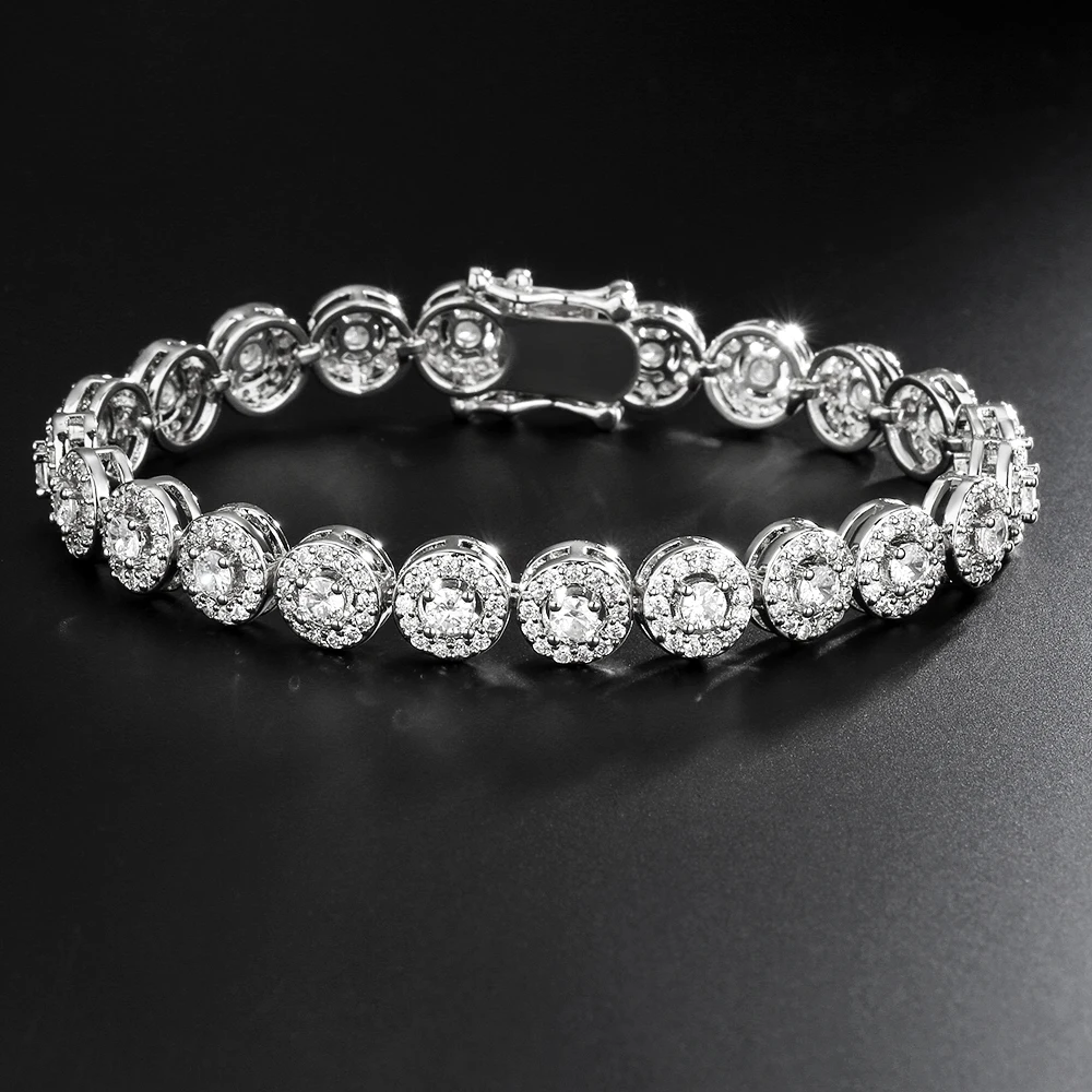 TrendMen Hiphop/Rock Trendy Round Zirconia Tennis Bracelets For Fashion Men Women Gold Color Crystal Wristlet Jewelry Bangles