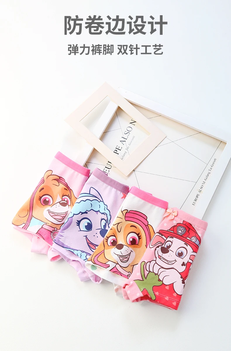 4PCS/SET Genuine Paw Patrol Girl's Underpants Skye Everest Marshall Rubble Cotton Brief Kids Short Pants Antibacterial Underwear