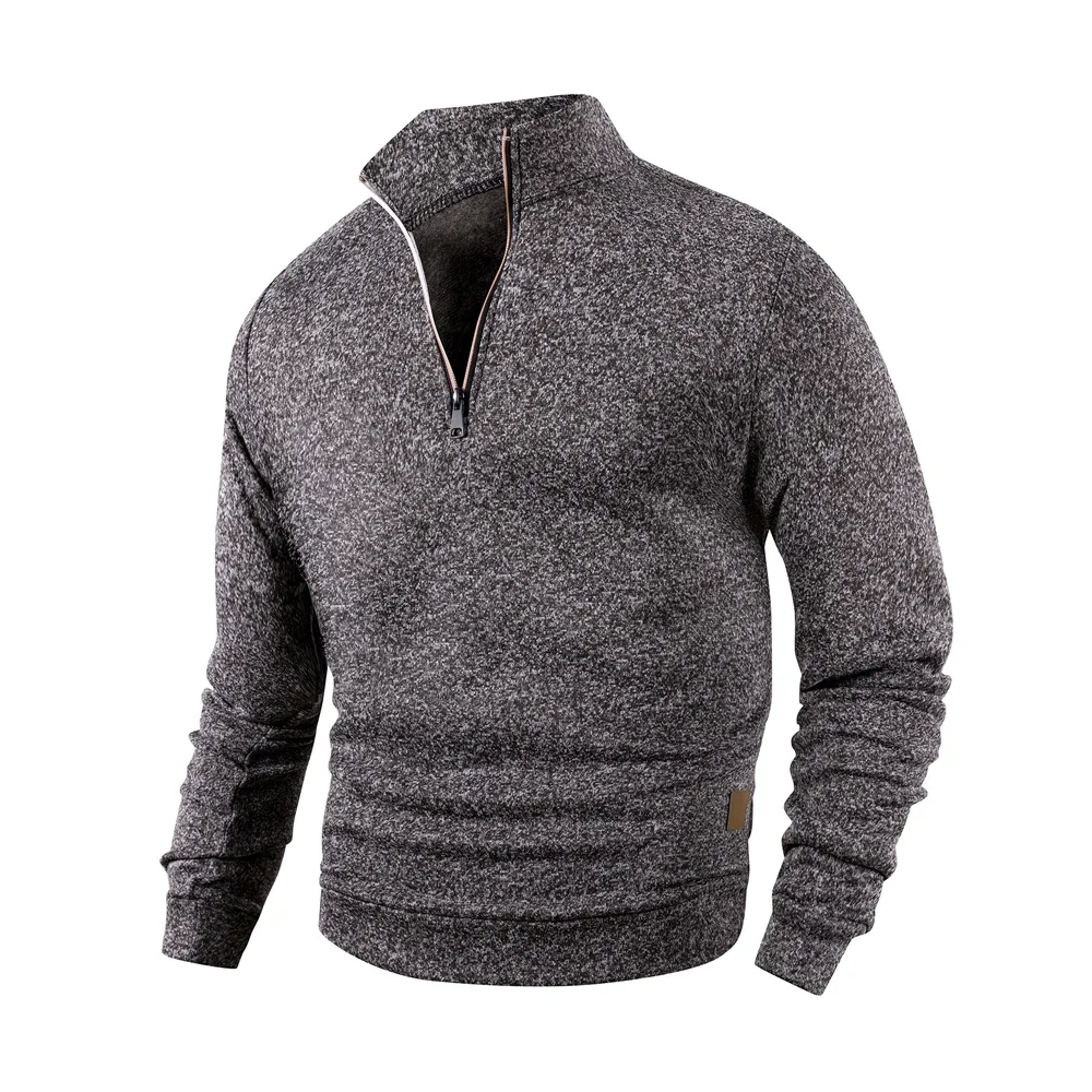 Spring Autumn Fashion High Neck Half Zipper Long Sleeve Sweatshirts Men's Casual Knitted Pullovers Daily Warm Coats