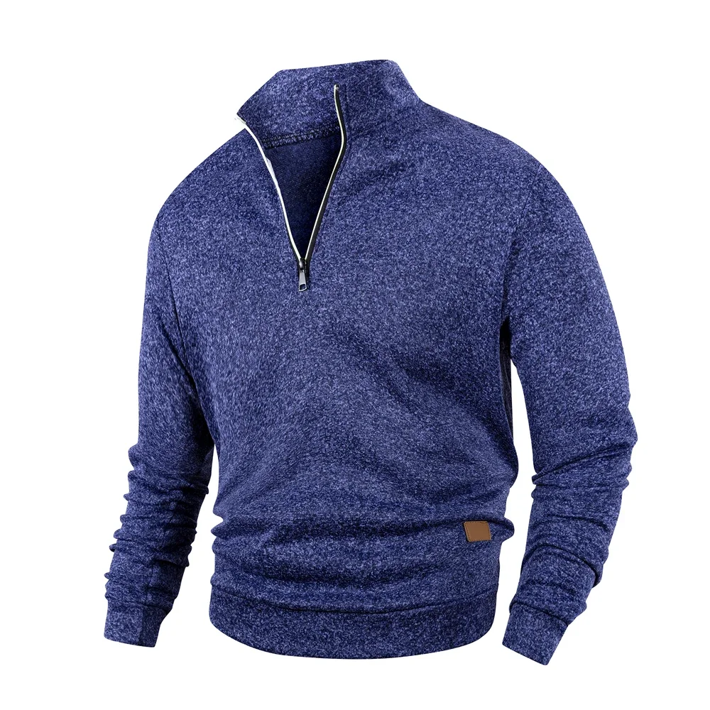 Spring Autumn Fashion High Neck Half Zipper Long Sleeve Sweatshirts Men's Casual Knitted Pullovers Daily Warm Coats