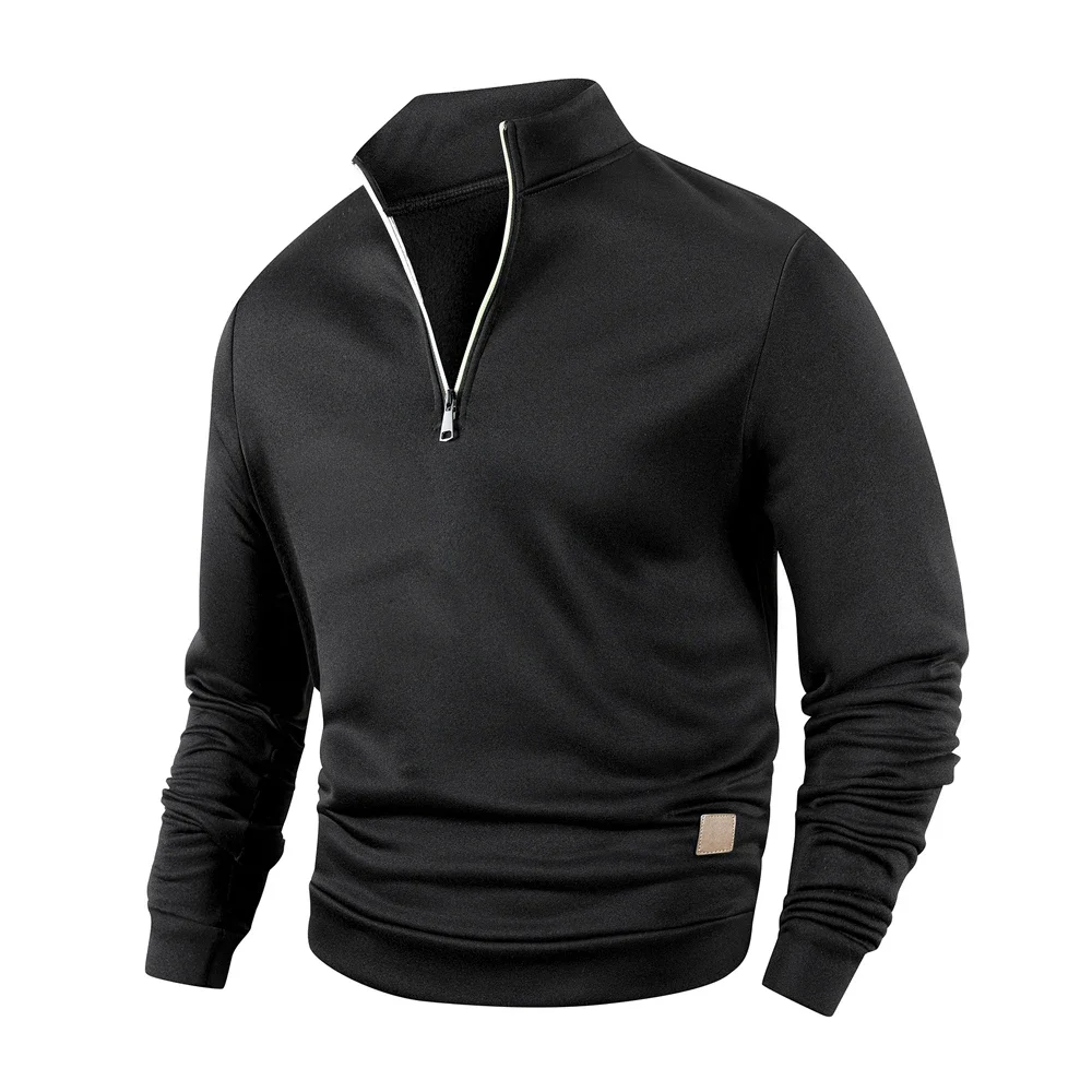 Spring Autumn Fashion High Neck Half Zipper Long Sleeve Sweatshirts Men's Casual Knitted Pullovers Daily Warm Coats