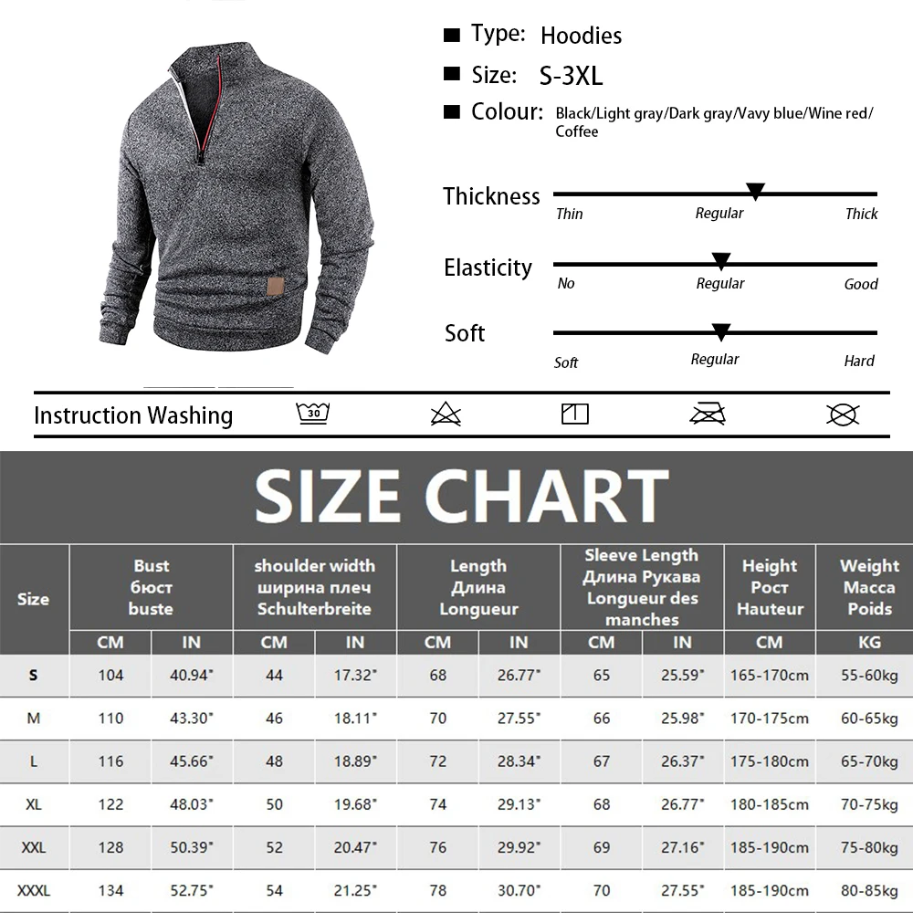Spring Autumn Fashion High Neck Half Zipper Long Sleeve Sweatshirts Men's Casual Knitted Pullovers Daily Warm Coats