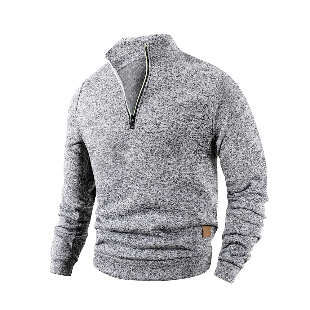 Spring Autumn Fashion High Neck Half Zipper Long Sleeve Sweatshirts Men's Casual Knitted Pullovers Daily Warm Coats
