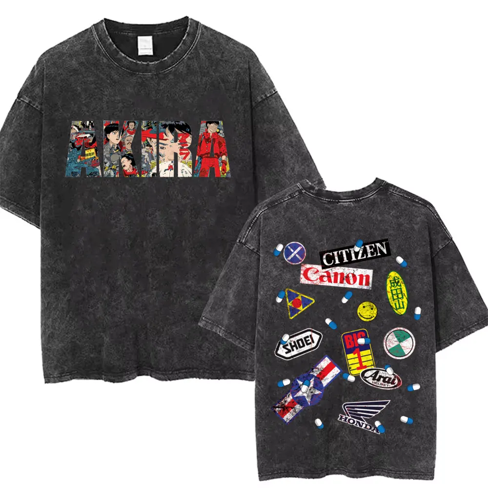 Washed Vintage Anime Akira T Shirts Japanese Science Fiction Cartoon Movie Shotaro Kaneda T-shirt Men's Manga Oversized T-shirts