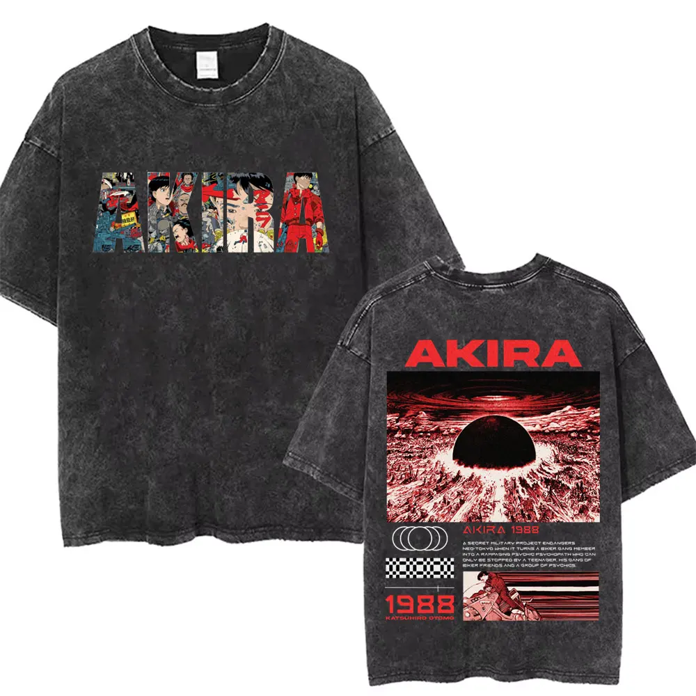 Washed Vintage Anime Akira T Shirts Japanese Science Fiction Cartoon Movie Shotaro Kaneda T-shirt Men's Manga Oversized T-shirts