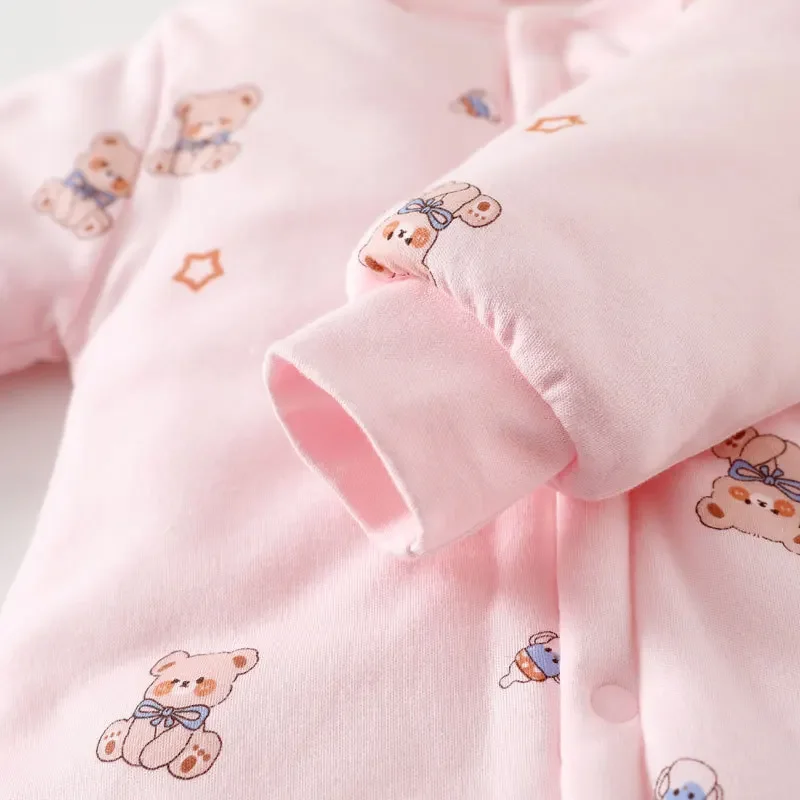 Winter Cute Animal Design Neonatal Boys Girls Teddy Bear Pattern 100 Cotton Rompers Children's Clothing