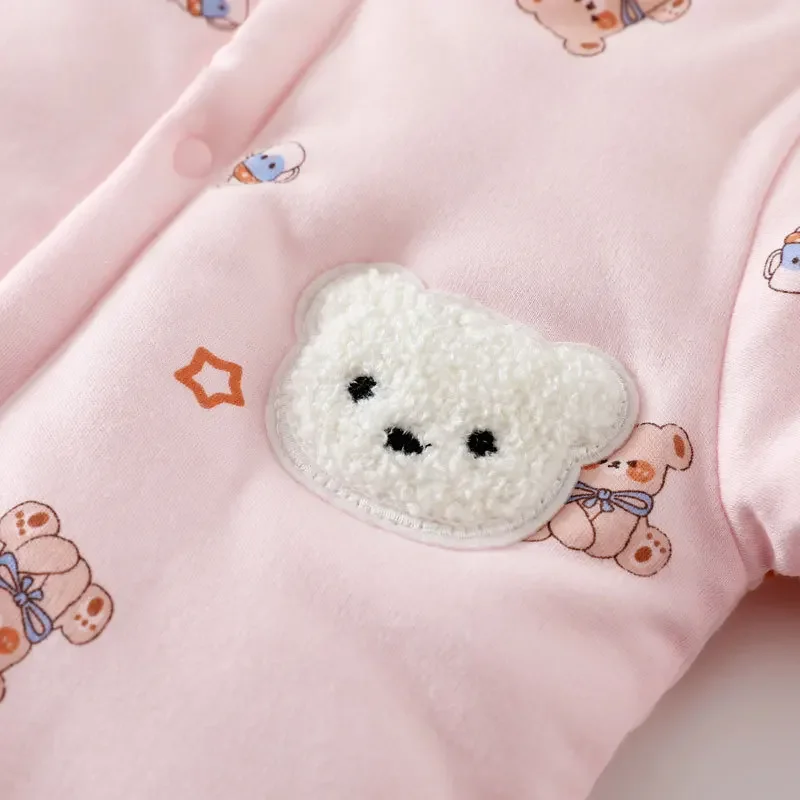 Winter Cute Animal Design Neonatal Boys Girls Teddy Bear Pattern 100 Cotton Rompers Children's Clothing