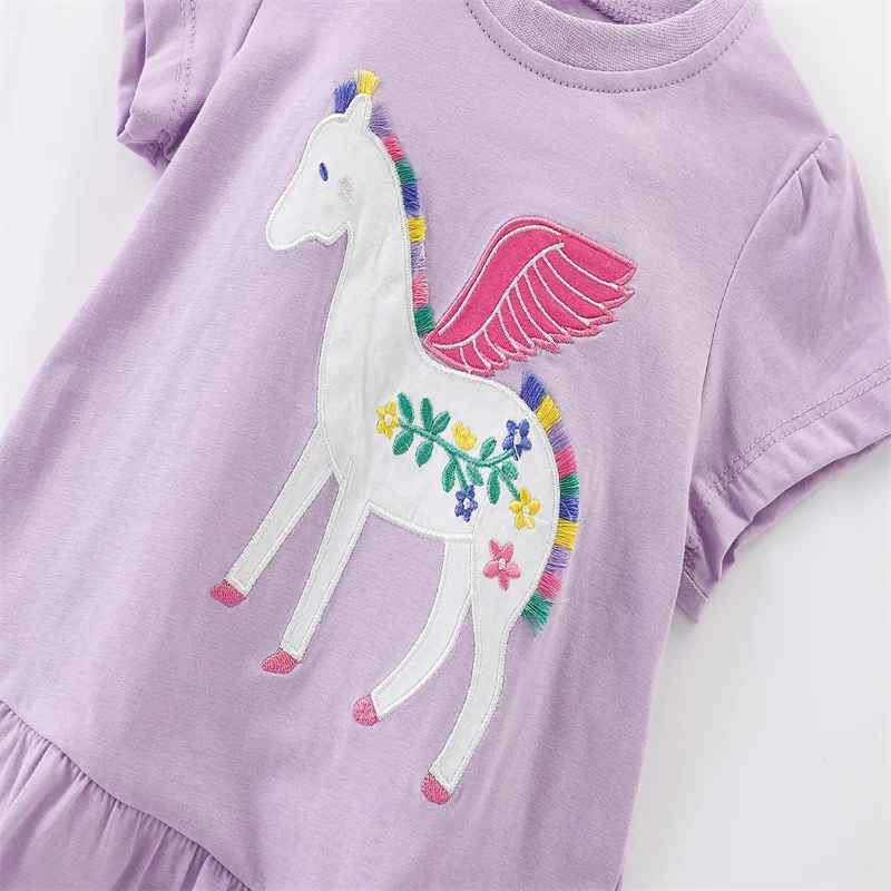 Jumping Meters 2-7T New Arrival Unicorn Embroidery Hot Selling Cotton Summer Girls Tshirts Baby Clothes Children's Tees Tops