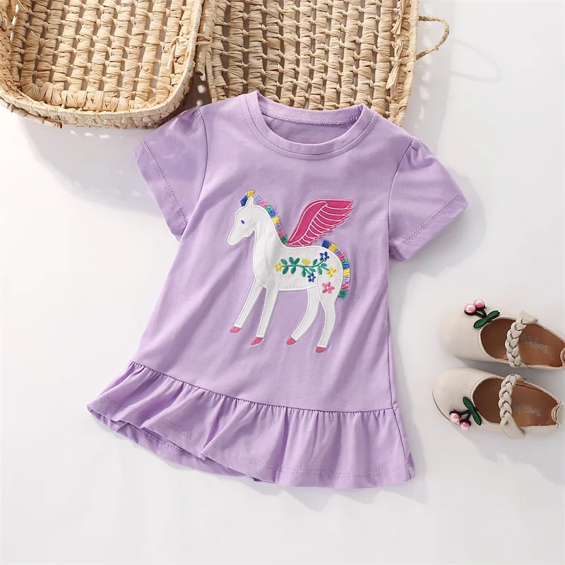 Jumping Meters 2-7T New Arrival Unicorn Embroidery Hot Selling Cotton Summer Girls Tshirts Baby Clothes Children's Tees Tops