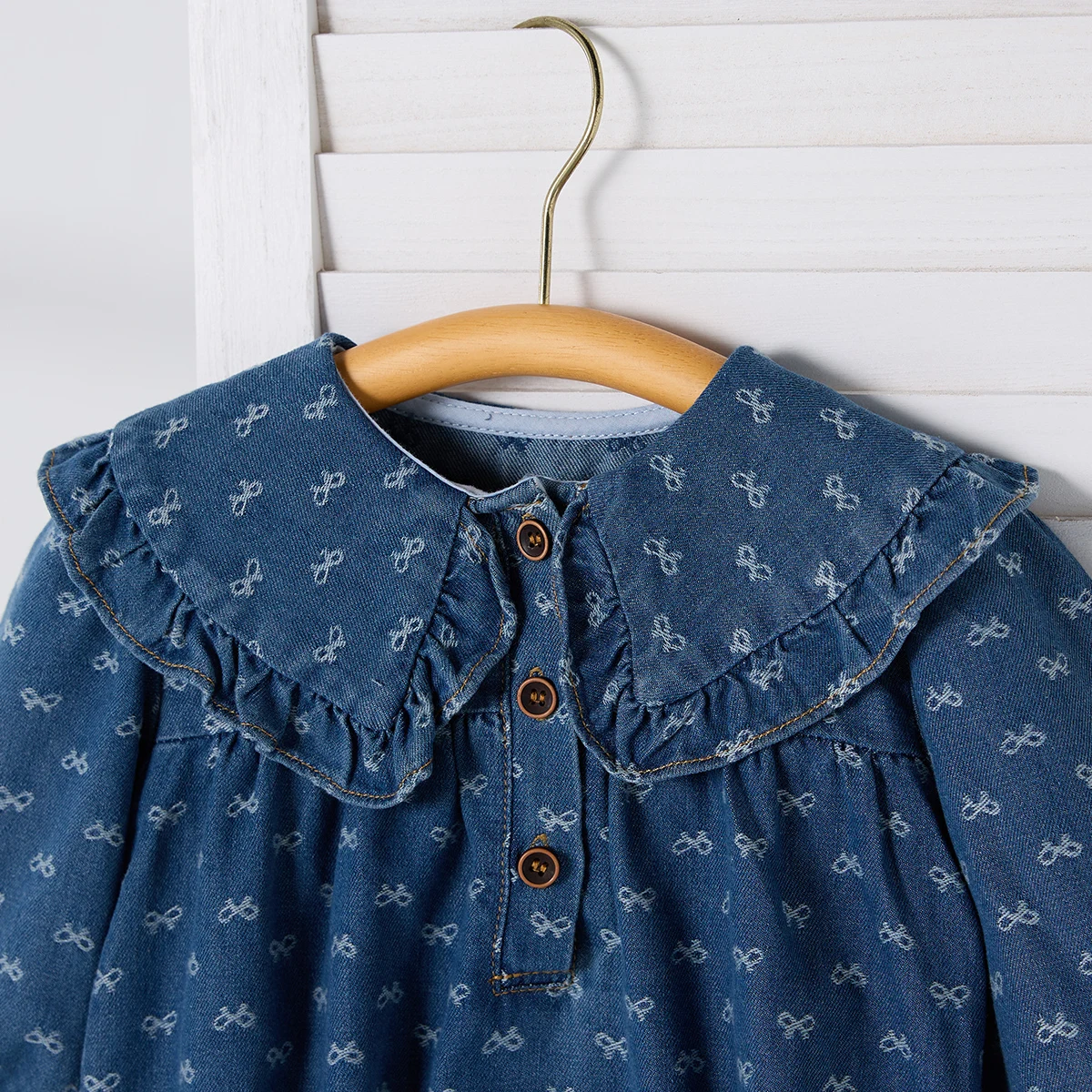 Spring Big Lapel Cowboy Long-Sleeved Triangle Onesie Bow Print Casual Baby Girls Climbing Clothes Ha Clothes
