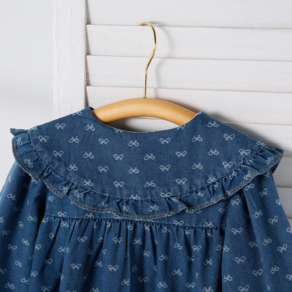 Spring Big Lapel Cowboy Long-Sleeved Triangle Onesie Bow Print Casual Baby Girls Climbing Clothes Ha Clothes