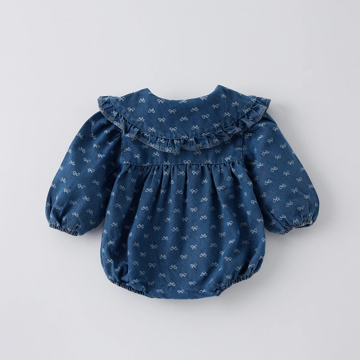 Spring Big Lapel Cowboy Long-Sleeved Triangle Onesie Bow Print Casual Baby Girls Climbing Clothes Ha Clothes