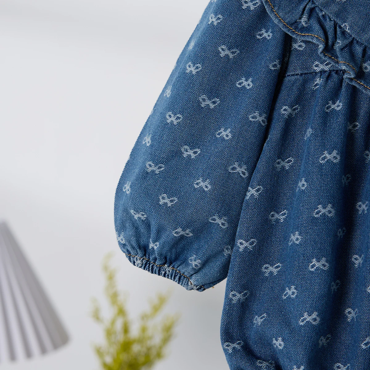 Spring Big Lapel Cowboy Long-Sleeved Triangle Onesie Bow Print Casual Baby Girls Climbing Clothes Ha Clothes