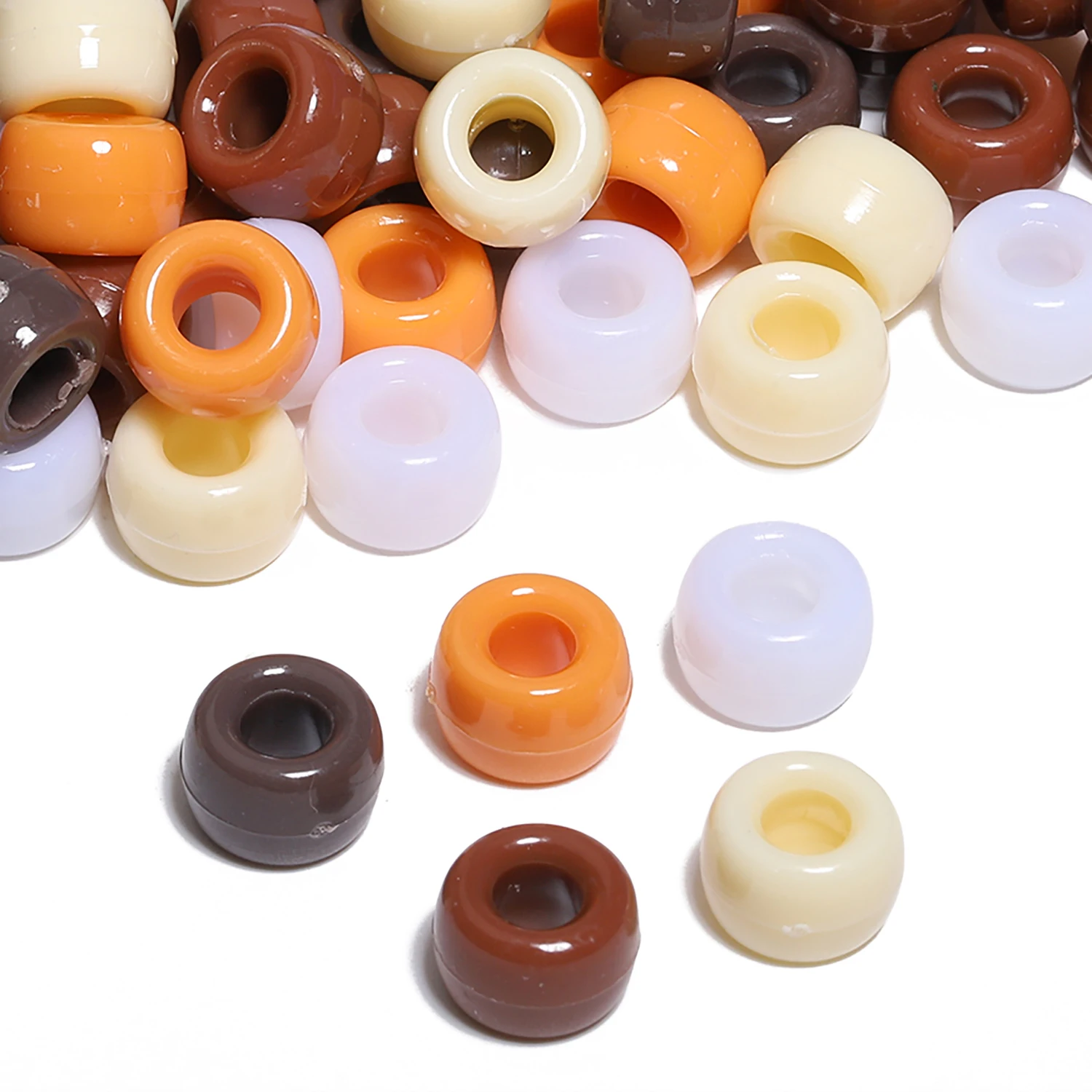 500pcs Mixed Brown Pony Beads 6x9mm Acrylic Hair Bead Big Hole Spacer Beads For Diy Craft Jewelry Bracelets Making Supplies