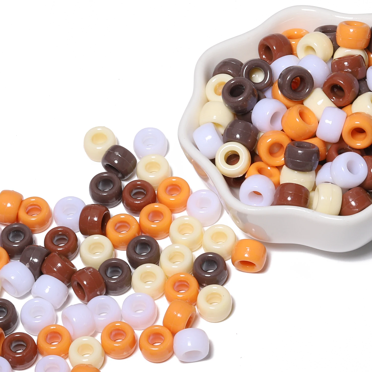 500pcs Mixed Brown Pony Beads 6x9mm Acrylic Hair Bead Big Hole Spacer Beads For Diy Craft Jewelry Bracelets Making Supplies