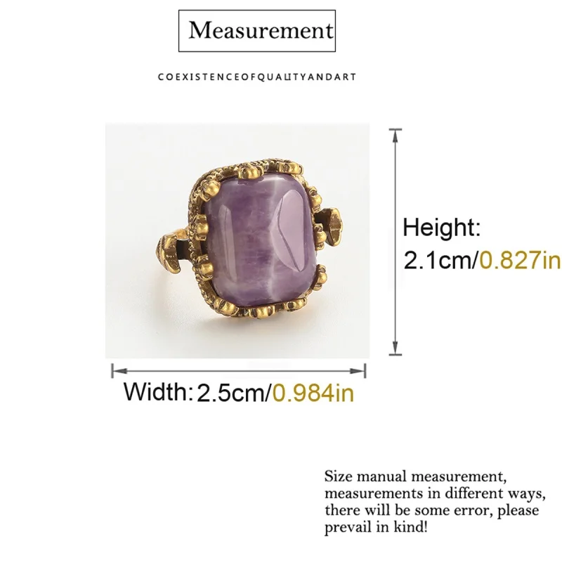 Retro Noble Purple Square Natural Stone Rings for Women Prong Setting Wedding Bands Vintage Antique Jewelry Party Copper 2024